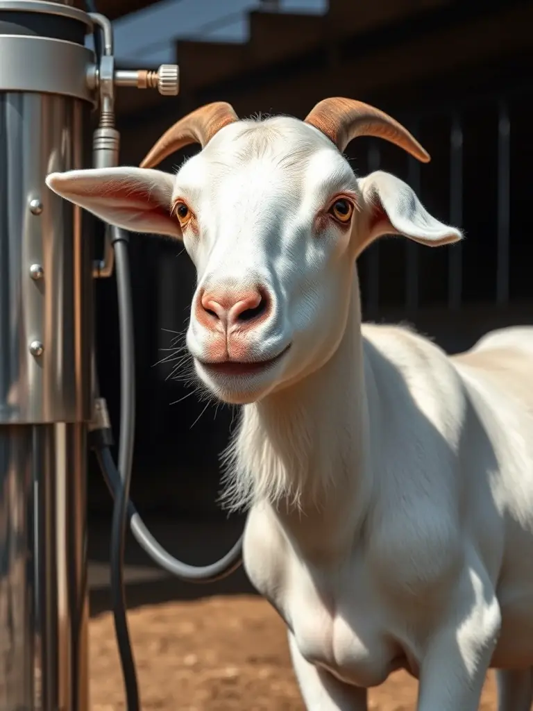 A durable goat milking machine in action on a Canadian goat farm, demonstrating efficient and hygienic milk collection.