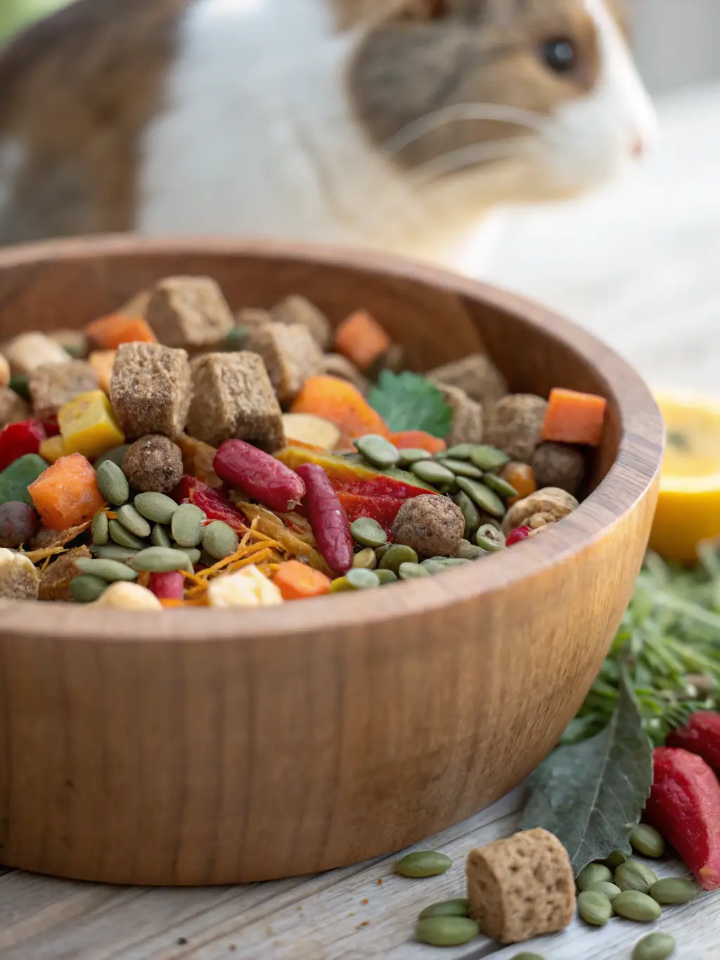 A close-up shot of high-quality goat feed pellets, showcasing their texture and ingredients, emphasizing their nutritional value for Canadian goat breeds.